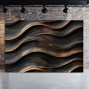 1pc Black Bohemian Abstract Wood Grain Wave Photography Backdrop - Elegant Polyester Fabric with Golden Accents, Perfect for Weddings, Birthdays, Anniversaries, Home & Garden Decor, All-Season Event Space Decoration