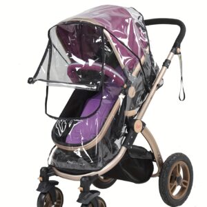 Stroller Rain Cover - High Quality Windproof UV Protection Canopy with Adjustable Straps, Purple & Black Design for All-Season Outdoor Use, Portable Shelter