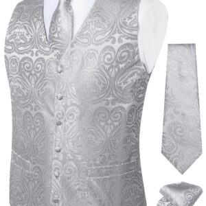 Black Paisley Fashion Vest For Man Wedding Business Luxury Men's Waistcoat Necktie Pocket Square Cufflinks Set