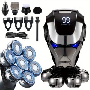 7D Head Shavers Designed for Bald Men, Featuring an Anti-Pinch Electric Razor, a 5-In-1 Grooming Kit That Includes a Nose Hair Trimmer And Beard Trimmer, Rechargeable Electric Shavers, Perfect for Holiday Or Father'S Day Gifts.