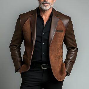 1pc Men'S Casual Polyester Blazer - 100% Polyester Lapel Blouson Jacket, Solid Color, Woven, Non-Stretch Fabric, Button Details, Regular Fit for Spring/Fall - Adult Sizes