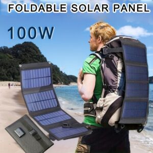 WEIHAOXI 100W Foldable Solar Panel Kit, USB Portable Charger with Mobile Power Bank for Outdoor Camping, Hiking, Picnics, Cycling - Universal USB Connector, Solar Powered, ≤36V Operating Voltage, No Battery Required, Camping Accessories