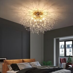 Modern Dandelion-Shaped Crystal LED Ceiling Light with 3-Color Changing Bulbs - Elegant Chandelier for Dining Room, Living Room, or Bedroom - Wall Switch Controlled (Remote Not Included), Bedroom Chandelier | Contemporary Ambiance | Metal Construction, Chandeliers for Ceiling