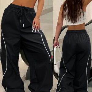 Women'S Striped Color-Contrast Wide Leg Pants with Drawstring Waist, Y2K Style, Non-Stretch Fabric, Perfect for Casual Outings