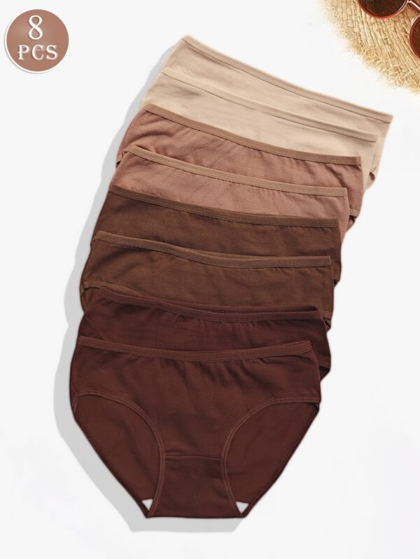 8pcs Women'S Mid-Rise Briefs - Soft, Breathable Stretchy Underwear in Solid Colors, Comfortable Elastic Waistband for Casual & Wear, Everyday Comfort Wear|Simple Design|Breathable Fabric