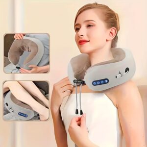 USB Rechargeable Electric U-Shaped Massage Pillow for Neck Support - Ideal for Travel, Office & Home Relaxation