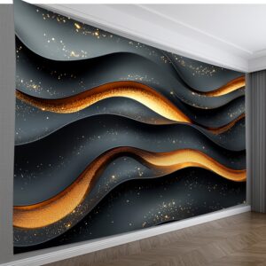 [Lightweight Design] Luxurious Polyester Backdrop | Black with Golden Accents | Versatile Decor for Indoor & Outdoor Events | Multi-Size Options | Elegant Wave Patterns | No Power Needed, Outside Decor