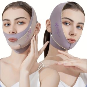 V-Line Chin Up Mask, Graphene Jaw Exerciser, V-Shaped Sleeping Face Slimming Mask with Jaw Strap, Modal Material, Uncharged, No Battery Required, Adult Use - Lilac