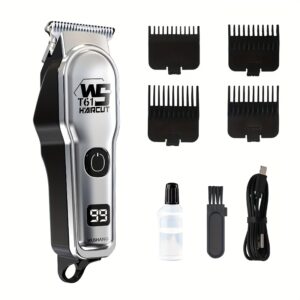 Professional Men's Electric Hair Clipper Set of 1, Men's Electric Shaver with LED Display Screen, Zero-Gap Haircut Kit with 4 Guide Combs, TYPE-C Charging, Gift for Men, Father's Day Gift, The first choice for hairdressers and stylists, ideal gift for professional barbers