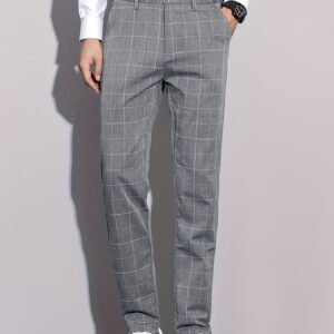 Men's Formal Checkered Slim Fit Trousers - Fall/Winter Collection - Polyester Blend - No Stretch - Regular Length - Suitable for European Market