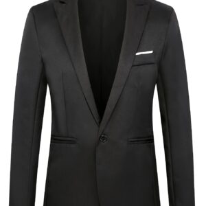 Men's Slim-Fit Casual Single-Breasted Blazer - Solid Black Lightweight Spring/Fall Jacket with Notch Lapel, Tailored Office & Social Wear, Hand Wash/Dry Clean, Casual Men's Wear | Slimfit Blazer | Tailored Blazer