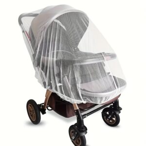 Durable White Baby Carriage Mosquito Net - Breathable Polyester Mesh for Strollers, Bassinets & Portable Cribs - Perfect for Outdoor Use with Kids