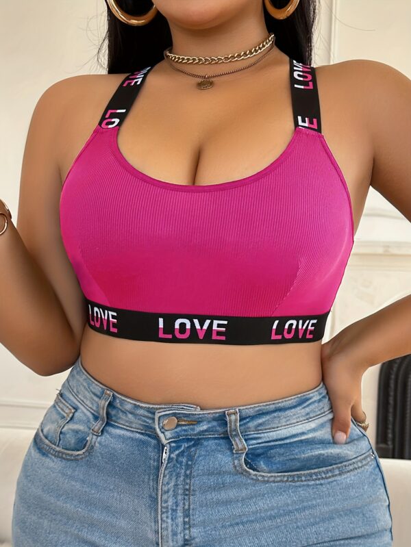 Wireless Comfort | Plus Size Women's Wireless Bra - Comfortable Black with Pink "LOVE" Lettering, Contrast Wide Straps, No Padding, Casual Nylon Blend Lingerie Top, Casual Lingerie Top | Love Themed Apparel | Nylon Elastane Blend