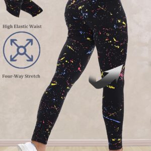 Women'S Plus Size Cropped Leggings, Black Splashed Ink Print, High Waist, Stretchy Polyester Knit Fabric, Breathable All-Season Sportswear, 95% Polyester 5% Spandex, Regular Fit Fitness Trousers for Weekend Casual