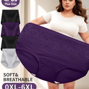 4pcs Plus Size Women'S High-Waisted Briefs - Soft & Breathable Viscose Fabric, Elegant Floral Print, Medium Stretch, Seamless & Light Abdominal Support, 0XL-6XL, Comfortable Underwear | Elegant Undergarment | Stretchable Fabric