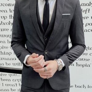 Guireniao Men's Light Business V-Neck Suit Jacket - Machine Washable Solid Color Notch Lapel with Pockets, Regular Fit for Weddings, Groomsmen, Office & Formal Events, Office Wear | Notch Lapel Jacket | Classic Suit Design