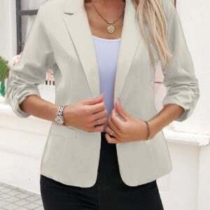 Women's Light Beige Casual Blazer - Open Front, 3/4 Sleeve, Polyester, Machine Washable, X-Shaped Silhouette, Perfect for Spring & Fall