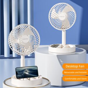 Compact USB-Powered Desktop Fan - Portable, Foldable, High Velocity Airflow, ABS Material, Dual-Level Adjustment, Touch Control, Indoor & Outdoor Use, White with Blue Accents, Fan for Desk