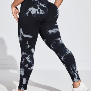 Women's Plus Size High-Waist Tie-Dye Yoga Leggings - Stretchy, Quick-Dry, Slimming Activewear Pants