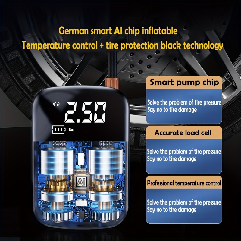 Ultra-Fast 150PSI Cordless Tire Inflator with LED Light & Digital Display - Portable Air Compressor for Car, Motorcycle, Bicycle & Sports Ball Pumps, Durable ABS Material, Rechargeable 18650 Lithium Battery, USB Type-C Cable Included, Quick Inflation System for Vehicles, Portable Tire Inflato - Image 7
