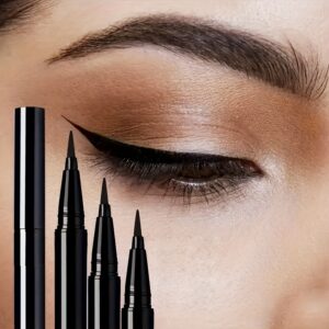 3pcs Black Liquid Eyeliner Pens - Quick Dry, Waterproof & Sweatproof, Smudge-Proof for Beginners, Ultra-Fine Tip, Long-Lasting Makeup Hold, Perfect for Festivals & Gifts