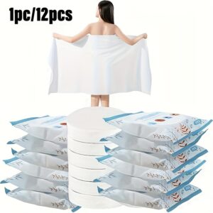 12-Pack/1-Pack Large Portable Compressed Towel, Super Soft Cotton, Contemporary Style, Hand Wash Only, Oblong Shape, Ideal for Hiking, Camping, Beach, Swimming, Travel