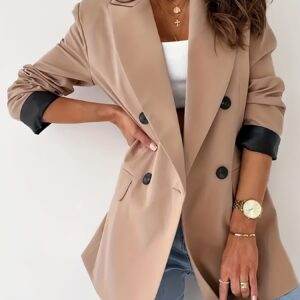 Double Breasted Lapel Collar Blazer, Elegant Long Sleeve Blazer For Work & Office, Women's Clothing