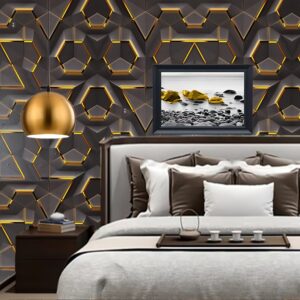 1 Roll of Exquisite 3D Black and Golden Diamond Wallpaper - Easy to Stick, Removable, Self-Adhesive Wallpaper for Kitchens, Bedrooms, Bathrooms, Home and Commercial DIY Decor, Vinyl Material, Random Match Pattern, Commercial Decoration | Diamond Pattern | Peel and Stick Installatio
