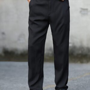 Men's Classic Straight-Leg Suit Pants with Decorative Back Pockets, Polyester, Non-Transparent, Solid Color, All Seasons, Formal Attire|Sophisticated Style|Tailored Fit