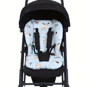 1-Pack Baby Stroller Seat Liner with Animal Print, Universal Fit for High Chairs and Car Seats, Breathable Polyester Cushion for Infants & Toddlers 0-3 Years - Pierced Shoulder Straps and Belt Perforation Design