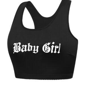 Women's Sporty " " Letter Print Black Camisole Top - Stretchy Comfort Fit, No Underwire, Hand Wash Only, Casual & Athletic Wear, Comfortable Undergarment, Easy Care Clothing