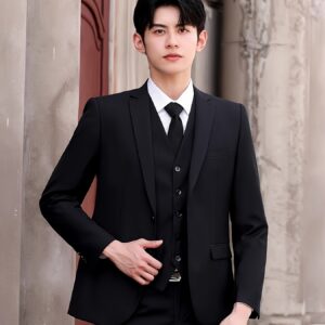 2pcs Suit Set Men's Jacket and Trousers Casual Formal Business Black Groomsmen Party Attire