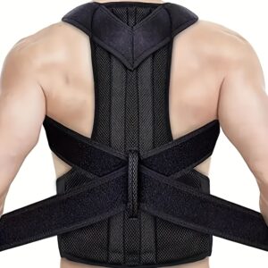 Black Adjustable Invisible Back Support Belt for Adults - Polyester Posture Corrector with Shoulder Straps & Lumbar Support | Comfortable, Breathable Design for Daily Wear, Improves Posture & Supports Upper Back, Back Posture Corrector, Sleek Appearance, Secure Closure System