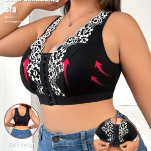 Plus Size Sexy Bra, Women's Floral Embroidery Front Closure Full Cover Bralette