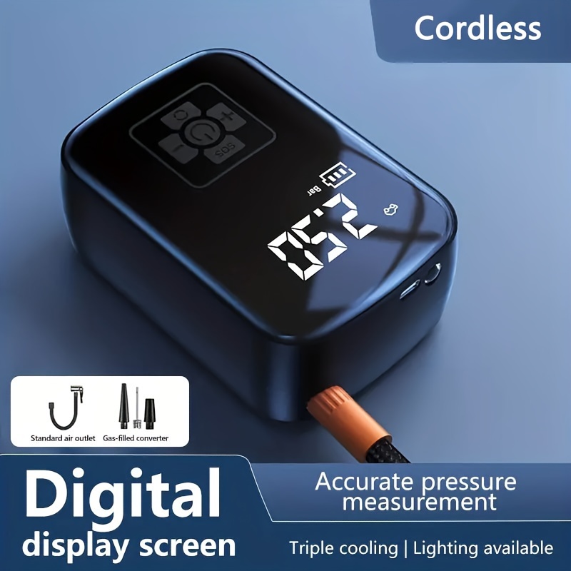 Ultra-Fast 150PSI Cordless Tire Inflator with LED Light & Digital Display - Portable Air Compressor for Car, Motorcycle, Bicycle & Sports Ball Pumps, Durable ABS Material, Rechargeable 18650 Lithium Battery, USB Type-C Cable Included, Quick Inflation System for Vehicles, Portable Tire Inflato - Image 3