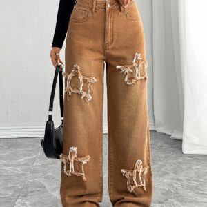 Melard colorway American street style star patchwork washed wide-leg straight jeans