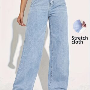 Women's Stretch Denim Straight-Leg Jeans - Light Blue Casual High-Waisted Washed Blue Comfort Fit for Casual Attire