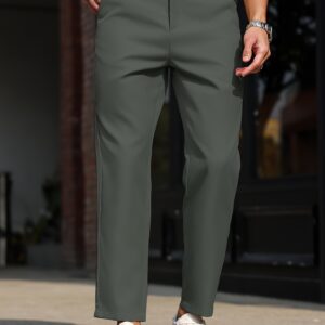Men's Slim-Fit Casual Dress Pants - Solid Beige, Machine Washable, Straight Leg Design with Side Pockets, Perfect for Business or Leisure Outings, Allseason Trousers | Straight Leg Pants | Internal Zipper Closure