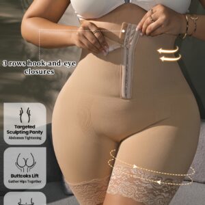 Women's Plus Size High-Waisted Shapewear Shorts with Lace Trim & Zipper Closure - Butt-Lifting Tummy Control 92% Nylon/8% Elastane Blend, 3 Row Hook & Eye Closures, Sculpting Panti Style for Casual Attire