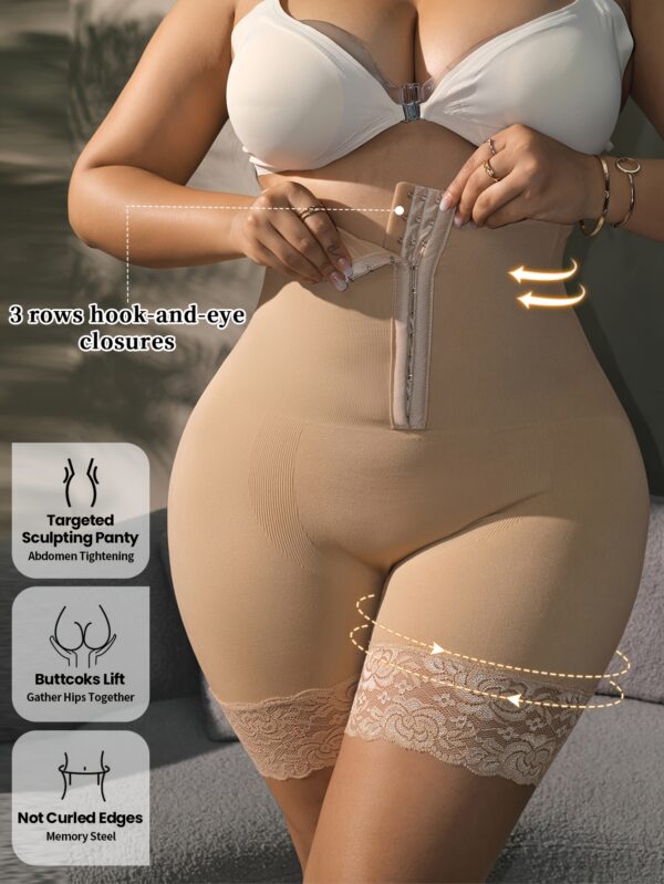 Women's Plus Size High-Waisted Shapewear Shorts with Lace Trim & Zipper Closure - Butt-Lifting Tummy Control 92% Nylon/8% Elastane Blend, 3 Row Hook & Eye Closures, Sculpting Panti Style for Casual Attire