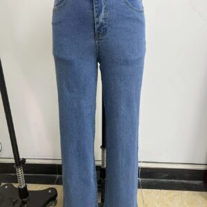 Women's High-Waisted Wide-Leg Embroidered Denim Jeans - Light Blue Casual Flare Pants with Butterfly Design, Stretch Fabric, Comfort Fit for All Seasons, Ladies Jeans