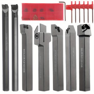 21pcs Lathe Turning Tool Bit Set, 7 Threading Holder Boring Bars & 7 Carbide Inserts, Metal, No Electricity or Battery Needed, for Lathe Threading Tool