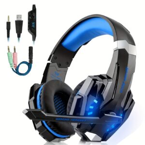 G9000 Stereo Gaming Headset for PS4pcs Xbox One PS5 Controller, Noise Cancelling Over Ear Headphones with Mic, LED Light, Bass Surround, Soft Memory Earmuffs