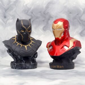 Marvel Black Panther & Iron for Man Collectible Statues - Detailed Xbox One Action Figures with Glossy Finish, Perfect for Desk, Bedroom, or Car Decor | Marvel Character Collectibles with Intricate Designs, Desktop Decoration | Marvel Character Decor | Metallic Accents