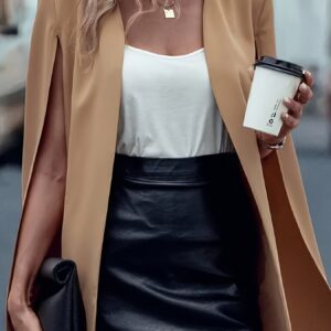 Elegant Open Front Cardigan for Women - Chic Solid Color Shawl Coat with Lantern Sleeves, Lightweight Polyester Blend, Perfect for Casual or Formal Occasions