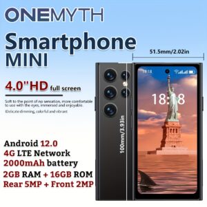 2025 NEW 4G Network Mini Smartphone 4.0" HD Full Screen 2GB RAM 16GB 5MP Camera Dual SIM Standby 2000mAh Large Battery with Face Recognition Android 12.0 Pure System with Whats App Play Store Small Siz