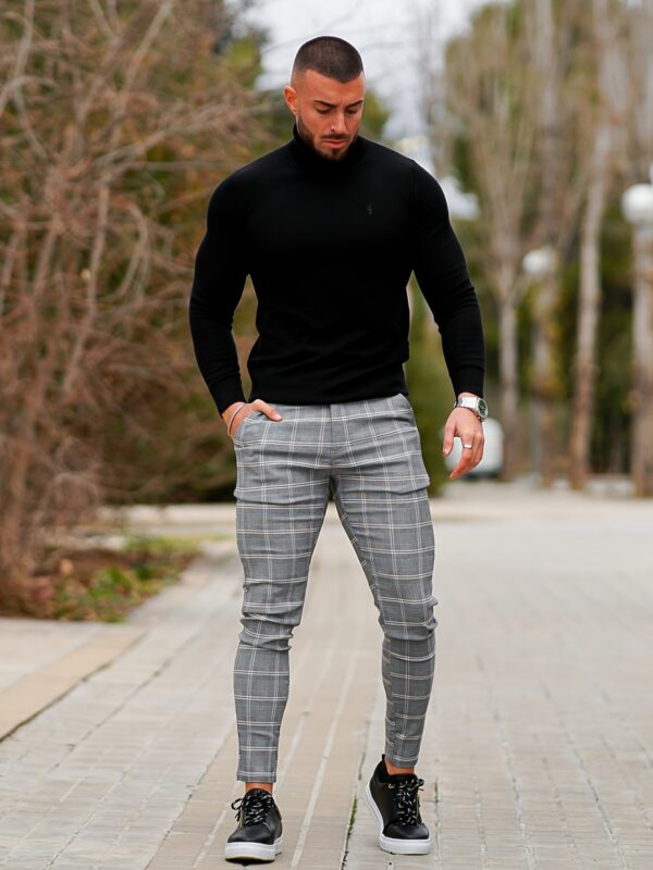 Men's grey checkered minimalist commuting versatile elastic suit formal pants