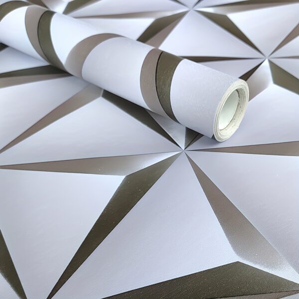 Silvery Gray Modern Geometric Pattern Wallpaper, Self-Adhesive and Easy to Maintain, Silvery Grey 3D Polygon Vinyl Contact Paper, Suitable for Walls, Stairs, Countertops, Cabinets, Living Room, Bedroom, Hallway, 1000*45cm/393.7*17.71inch