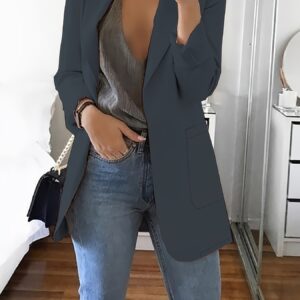 Solid Color Suit with Turned Up Collar and Slim Fit Open Cardigan for Women in Spring and Autumn