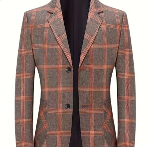 Men's Lightweight Fabric Business Casual Blazer - Geometric Pattern Spring/Fall Jacket with Notch Lapel & Double-Breasted Front, Machine Washable Regular Fit for Office & Social Events